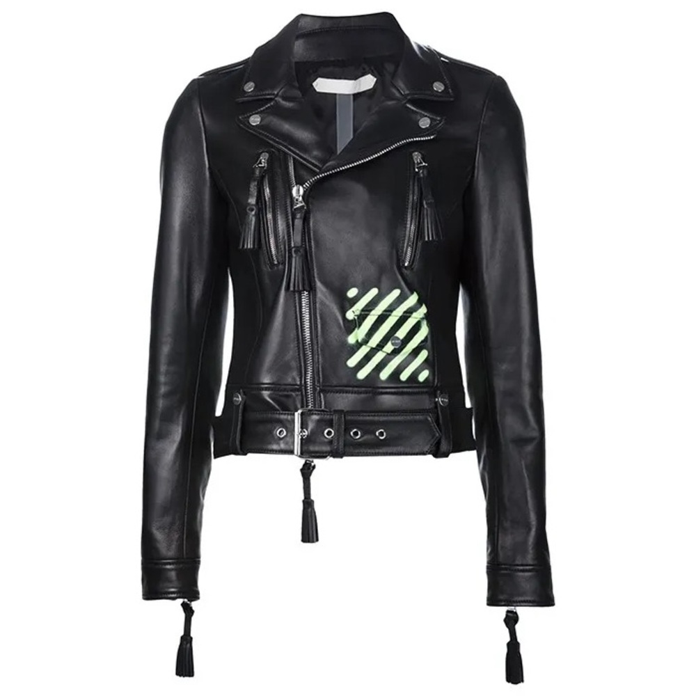 Off white spray paint moto leather jacket